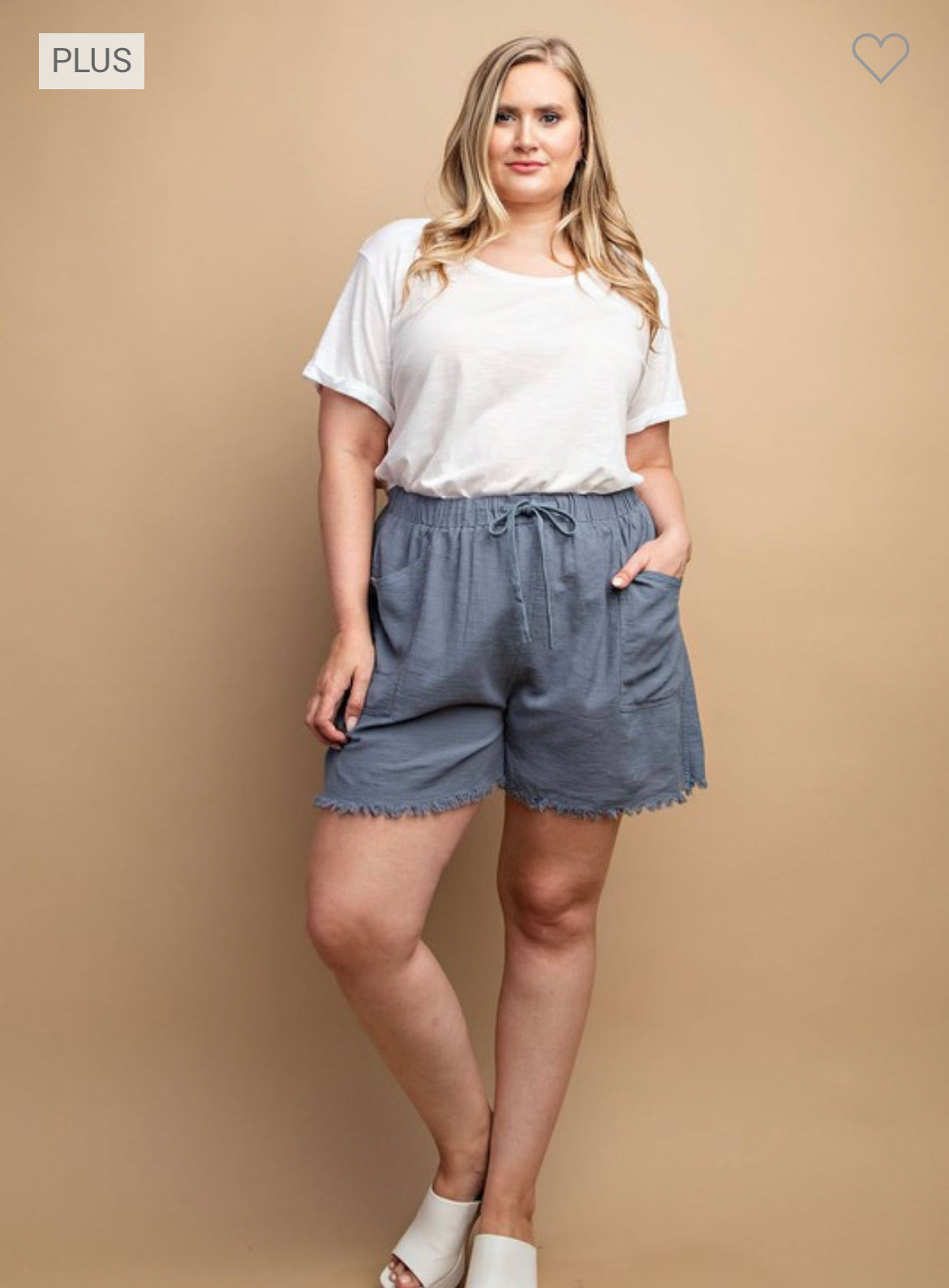 Plus Size Drawstring Frayed Shorts
