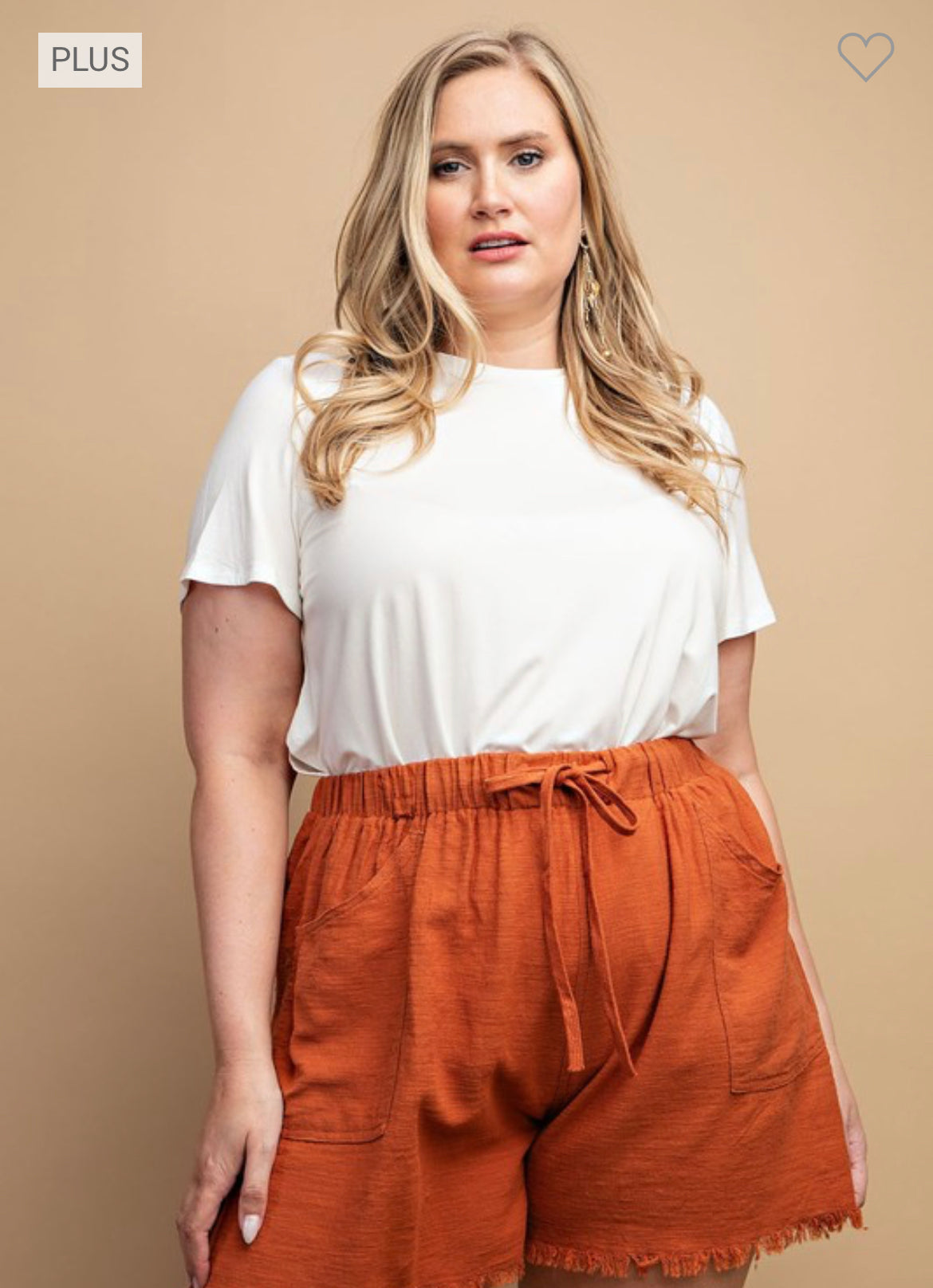 Plus Size Drawstring Frayed Shorts