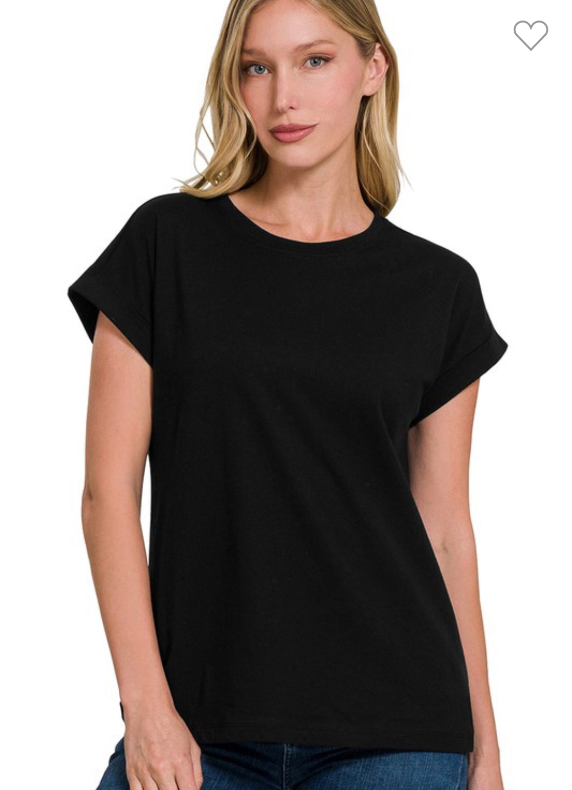 Cotton Crew Tee with Roll Sleeves