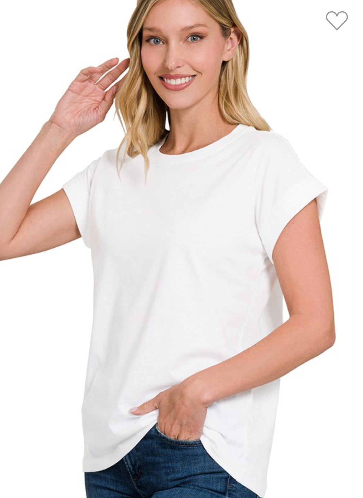 Cotton Crew Tee with Roll Sleeves