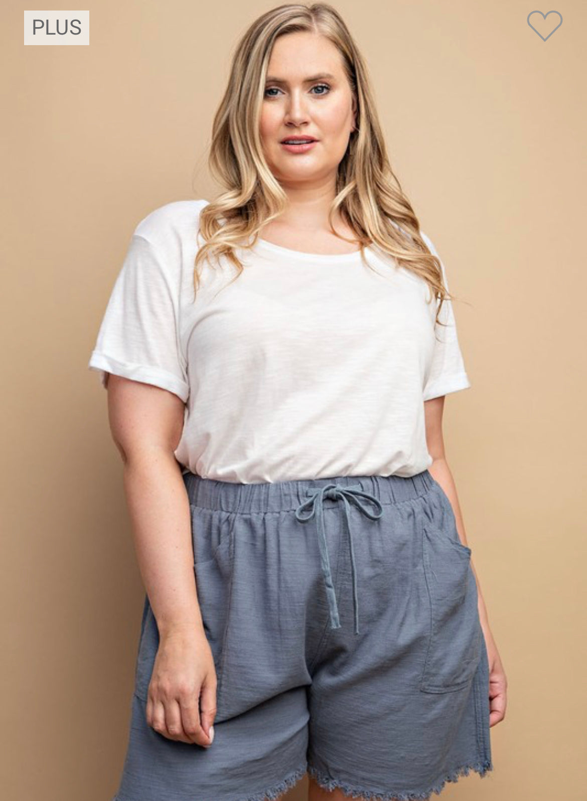 Plus Size Drawstring Frayed Shorts