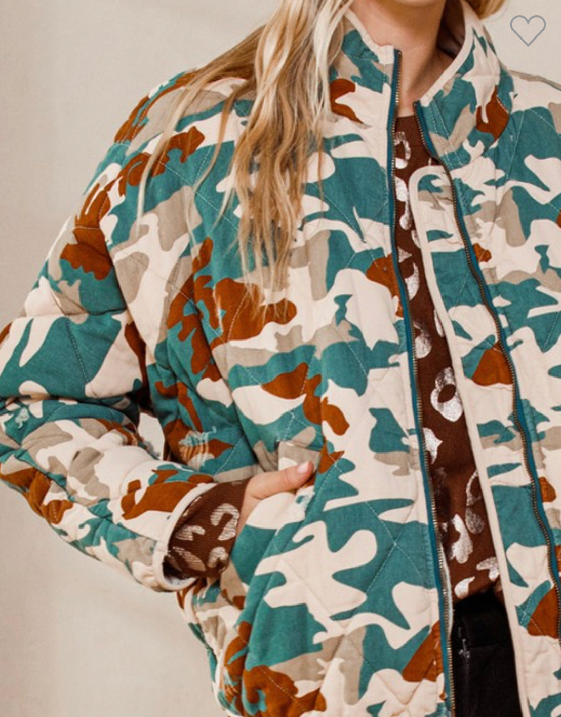 Teal Camo Quilted Jacket