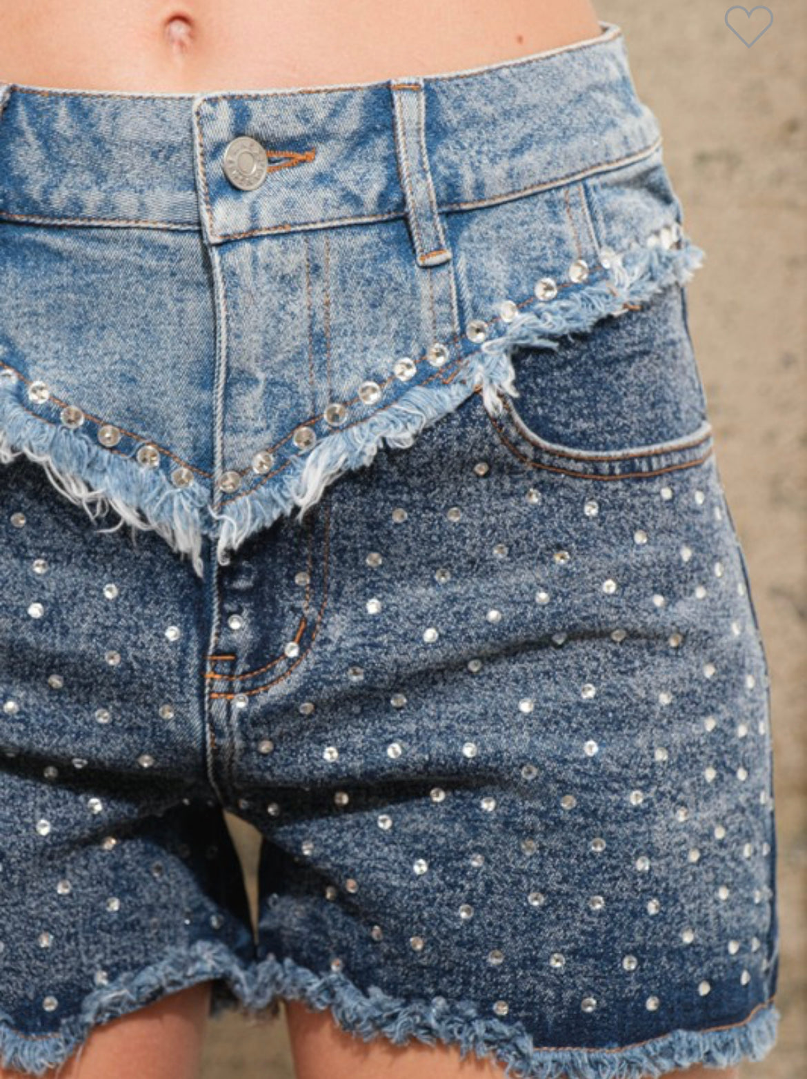 Two Tone Mid Rise Studded Yoke Shorts