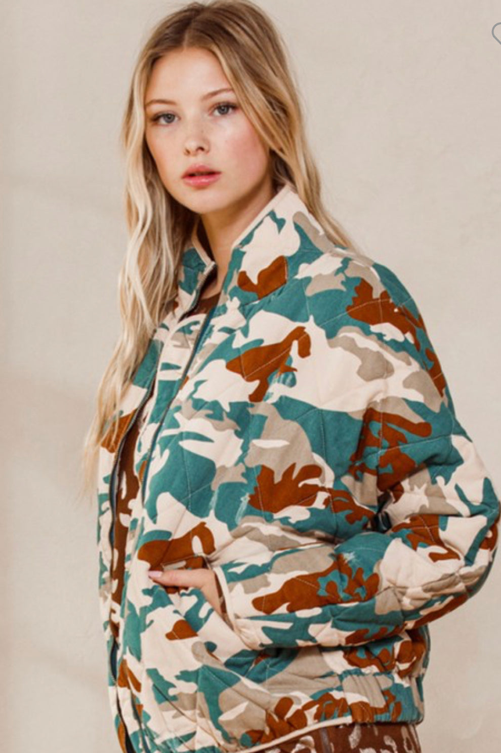 Teal Camo Quilted Jacket