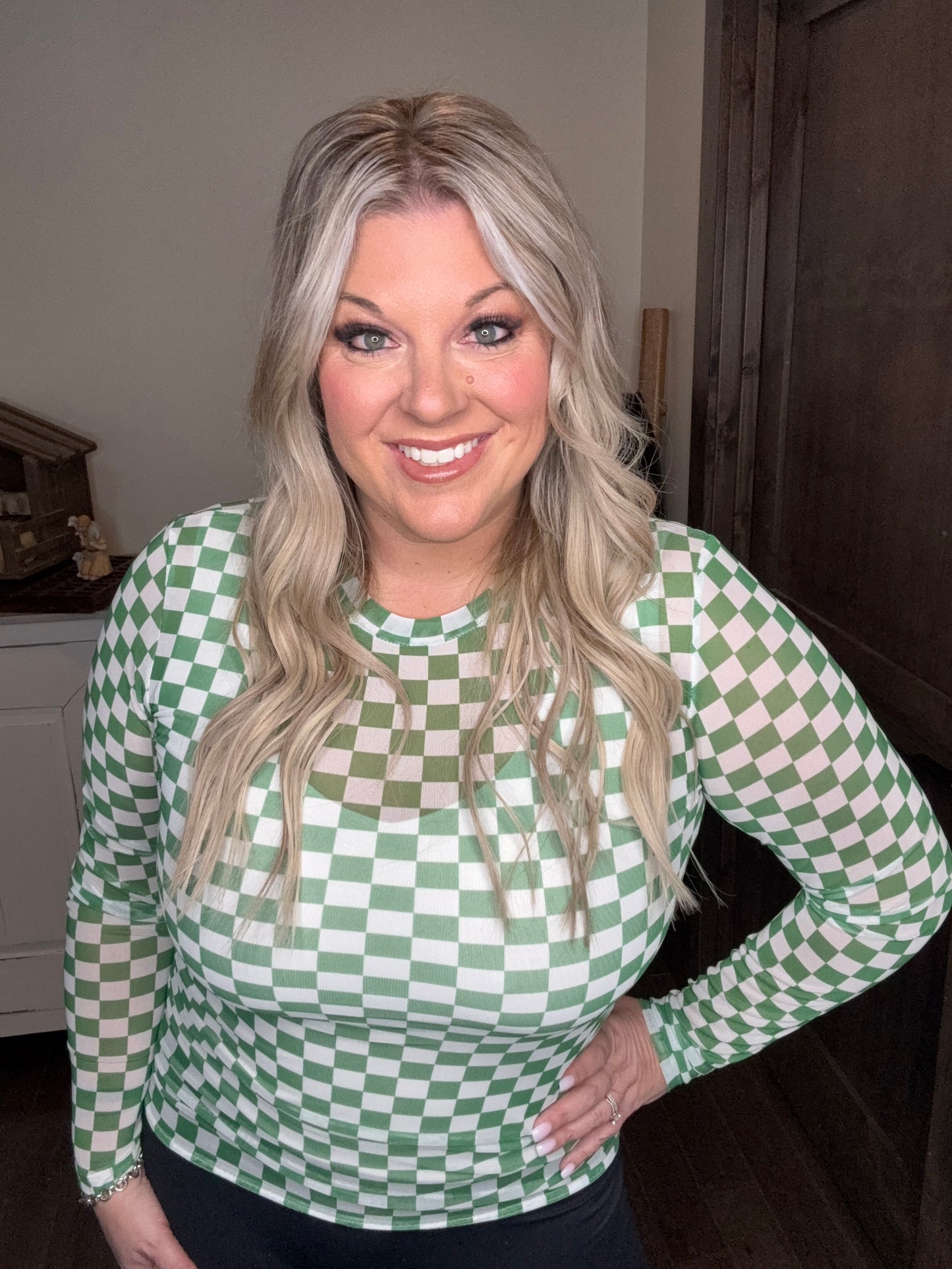 Green Check Mesh Top by BLAKELEY