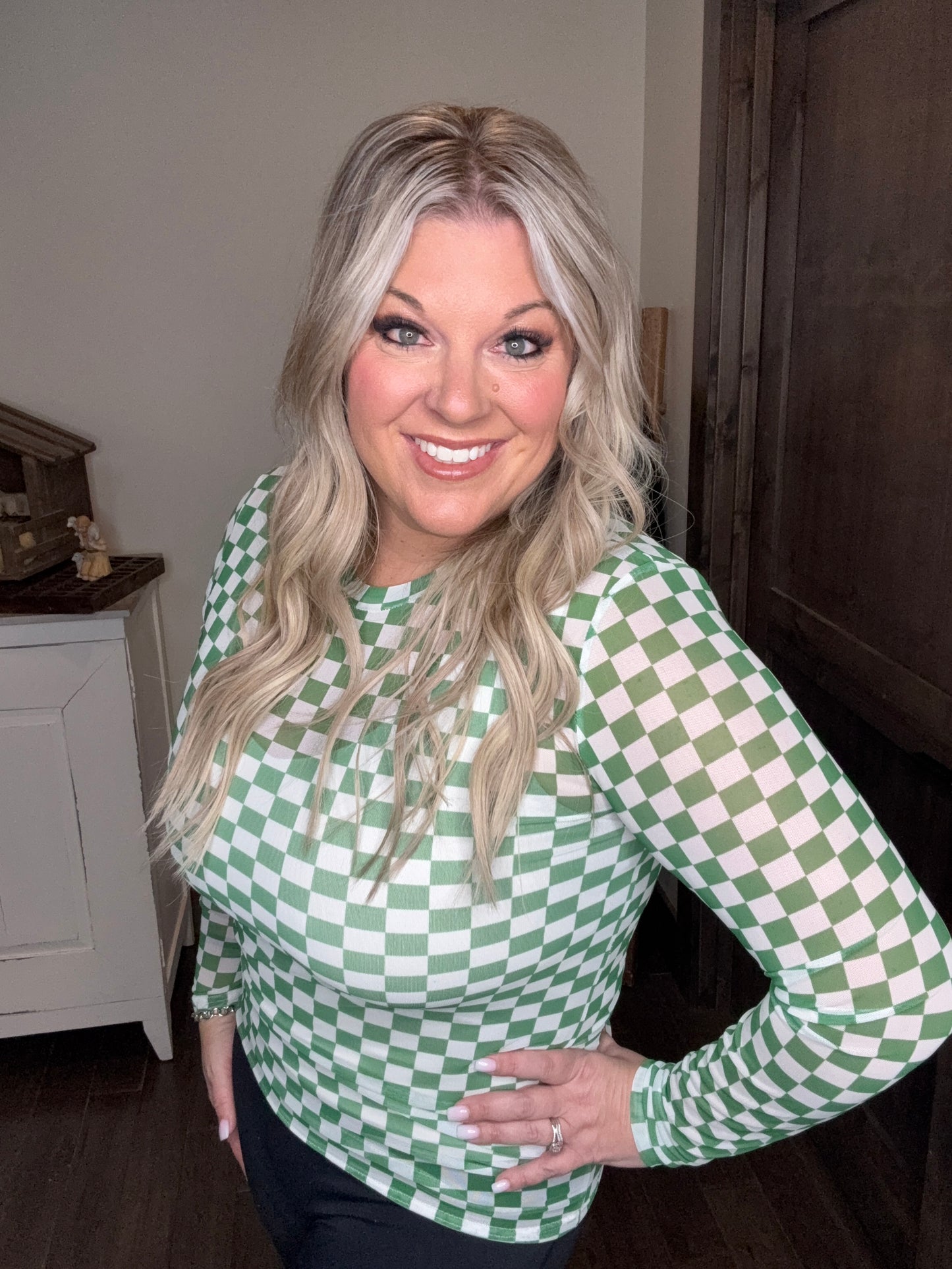 Green Check Mesh Top by BLAKELEY