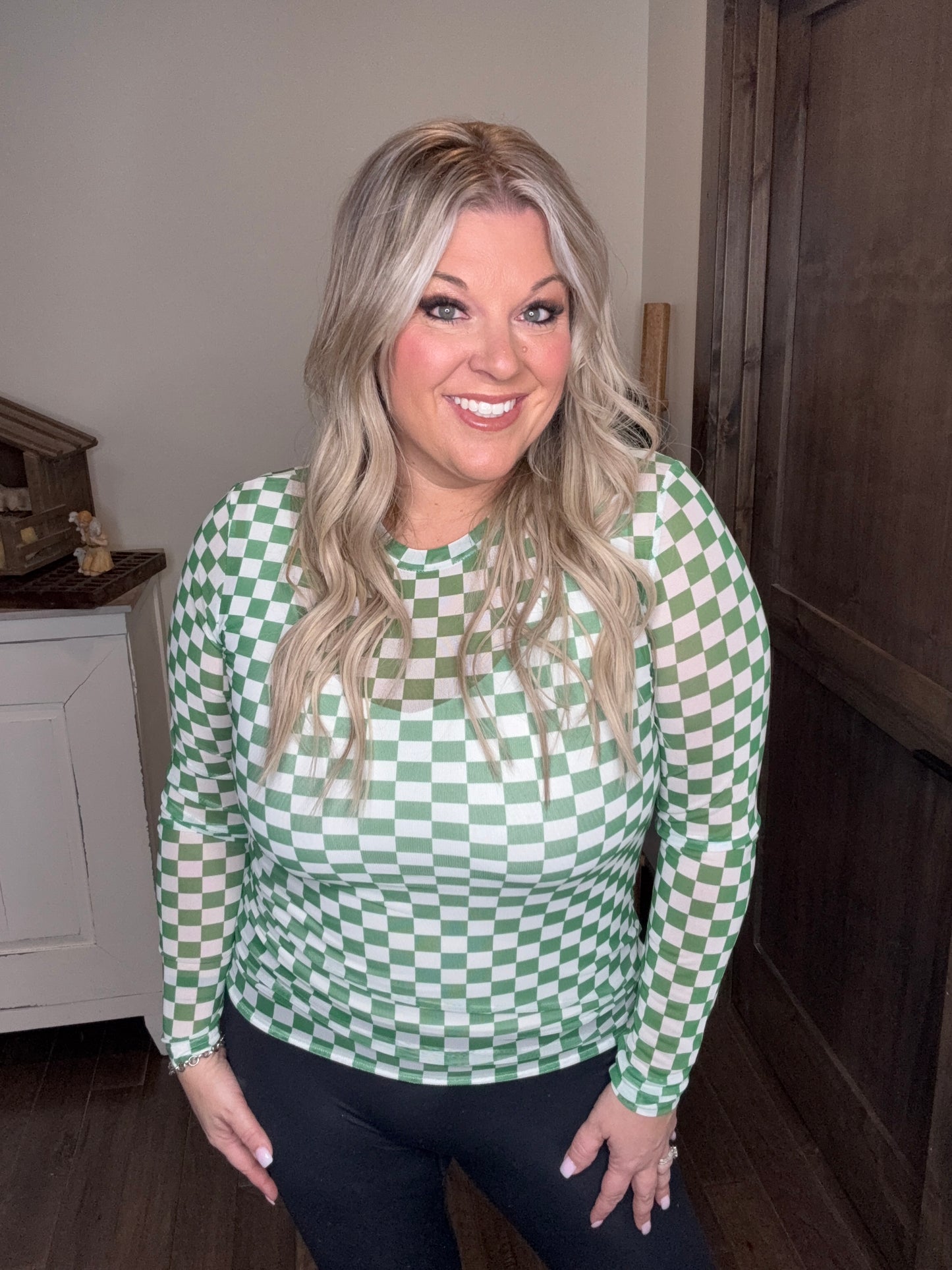 Green Check Mesh Top by BLAKELEY
