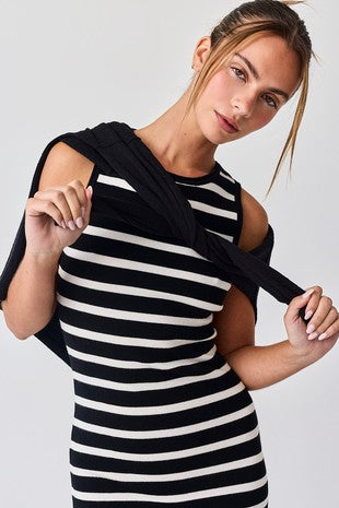 Black/White Side Slit MIDI Dress