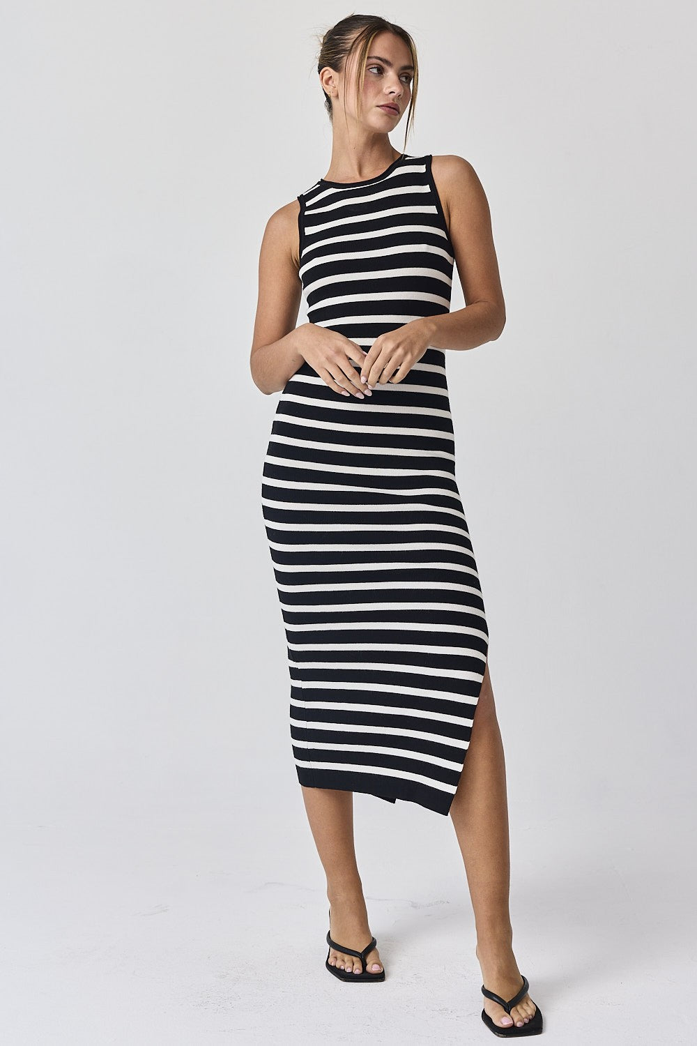Black/White Side Slit MIDI Dress