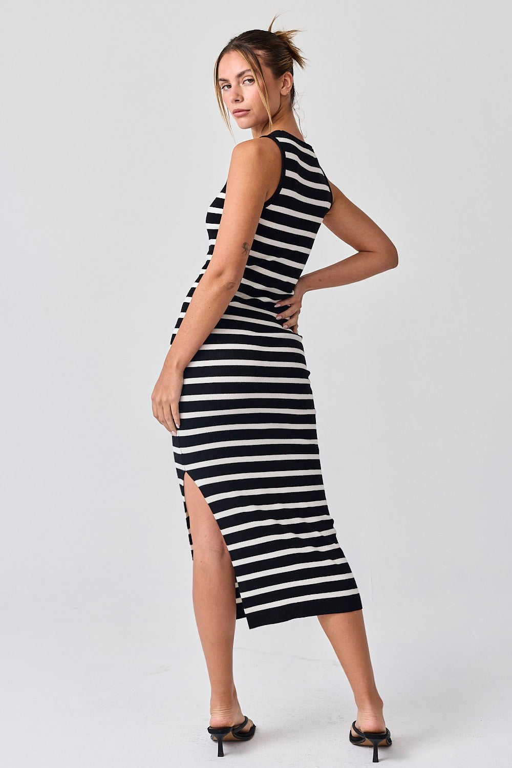 Black/White Side Slit MIDI Dress