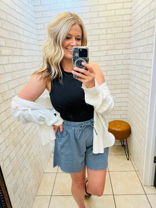 Plus Size Drawstring Frayed Shorts