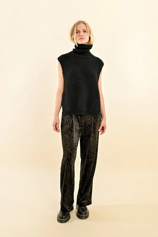 Sleeveless Open Work Turtleneck Sweater