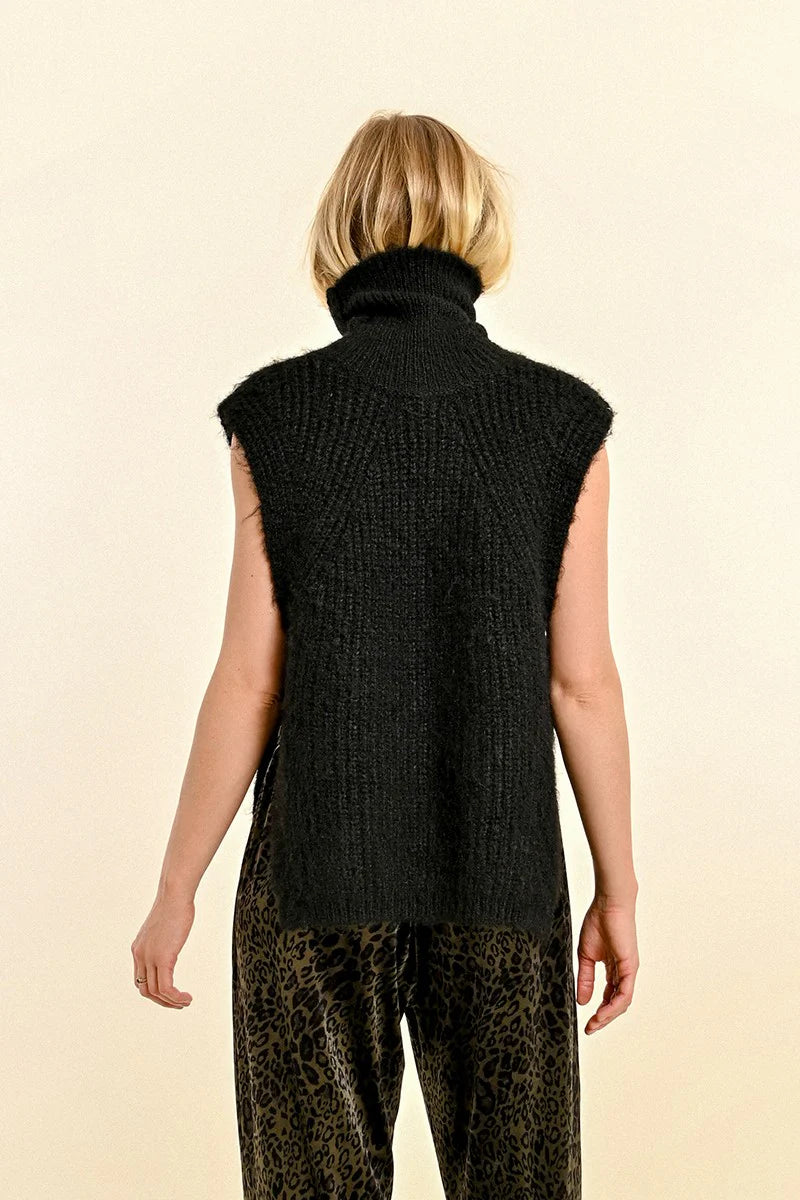 Sleeveless Open Work Turtleneck Sweater