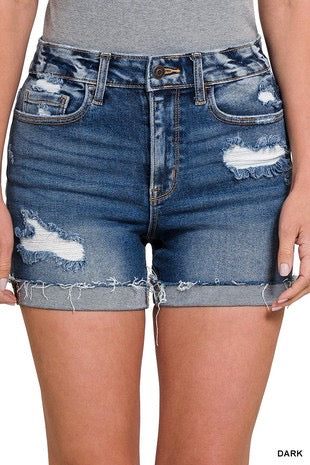Distressed Hem Denim Shorts