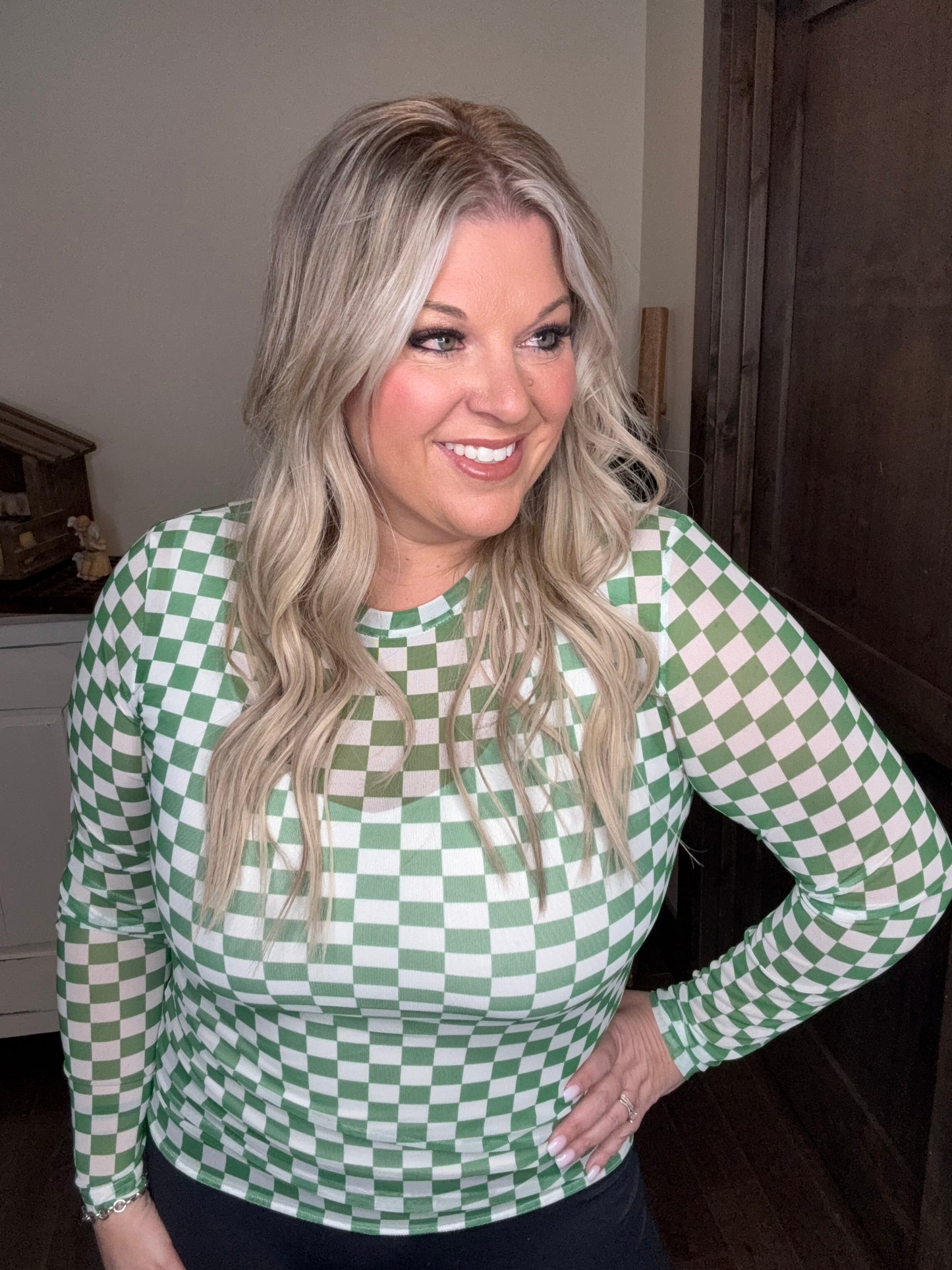 Green Check Mesh Top by BLAKELEY