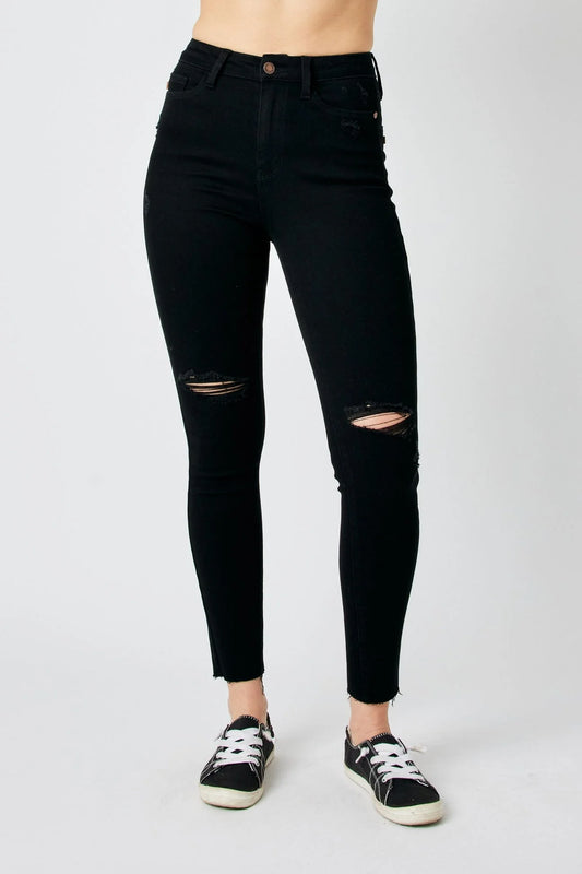 Judy Blue High Waist Heavy Destroy Raw Hem Skinny